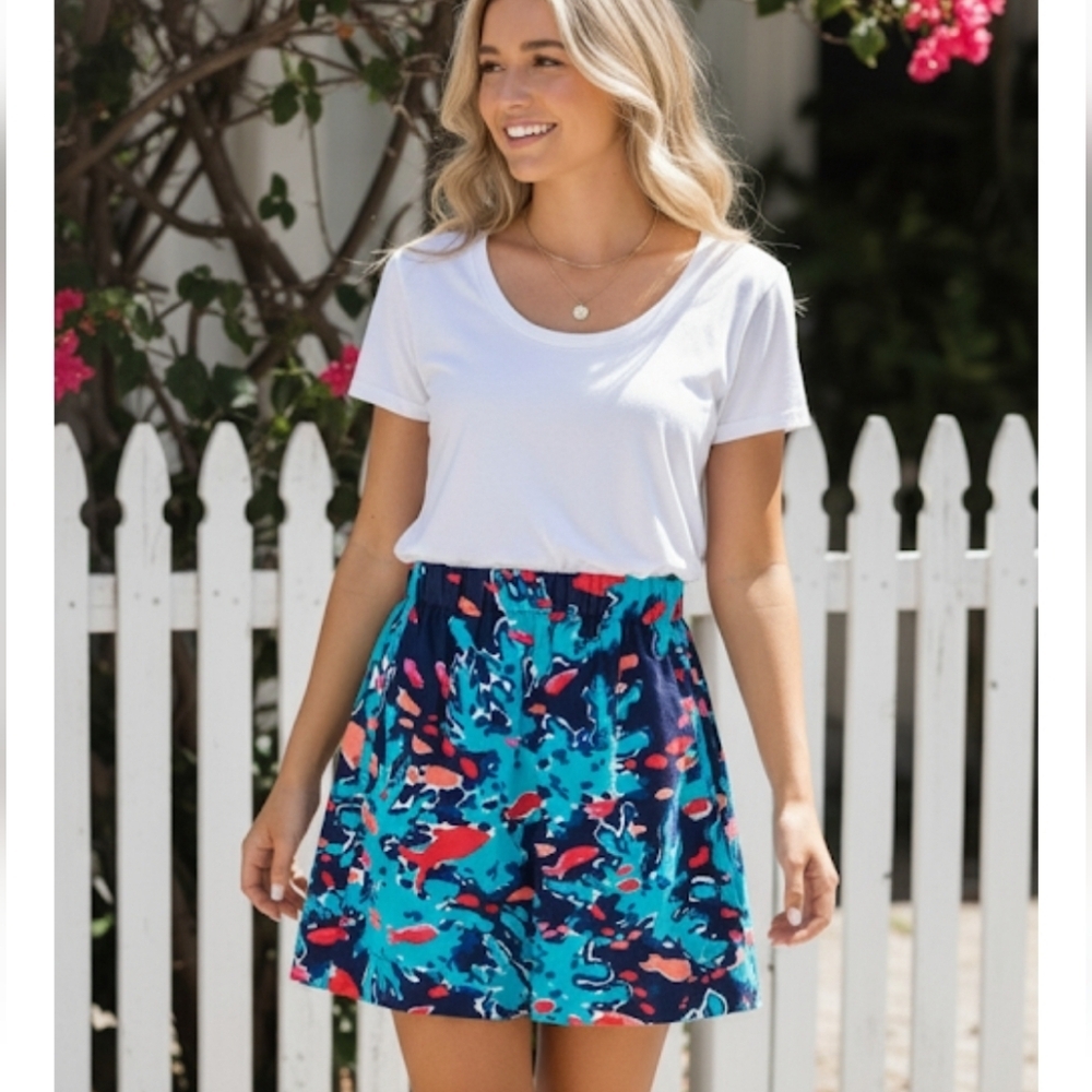 Lilly Pulitzer Blue Teal Coral A-line Mini Skirt L